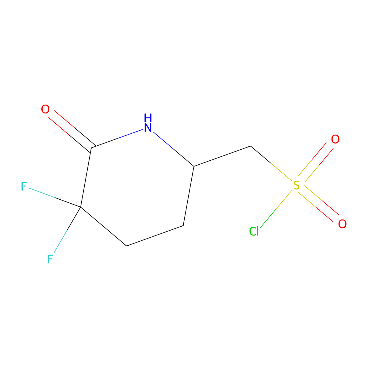 (5,5-Difluoro-6-oxopiperidin-2-yl)methanesulfonyl chloride molecular structure, CAS 2229435-45-2