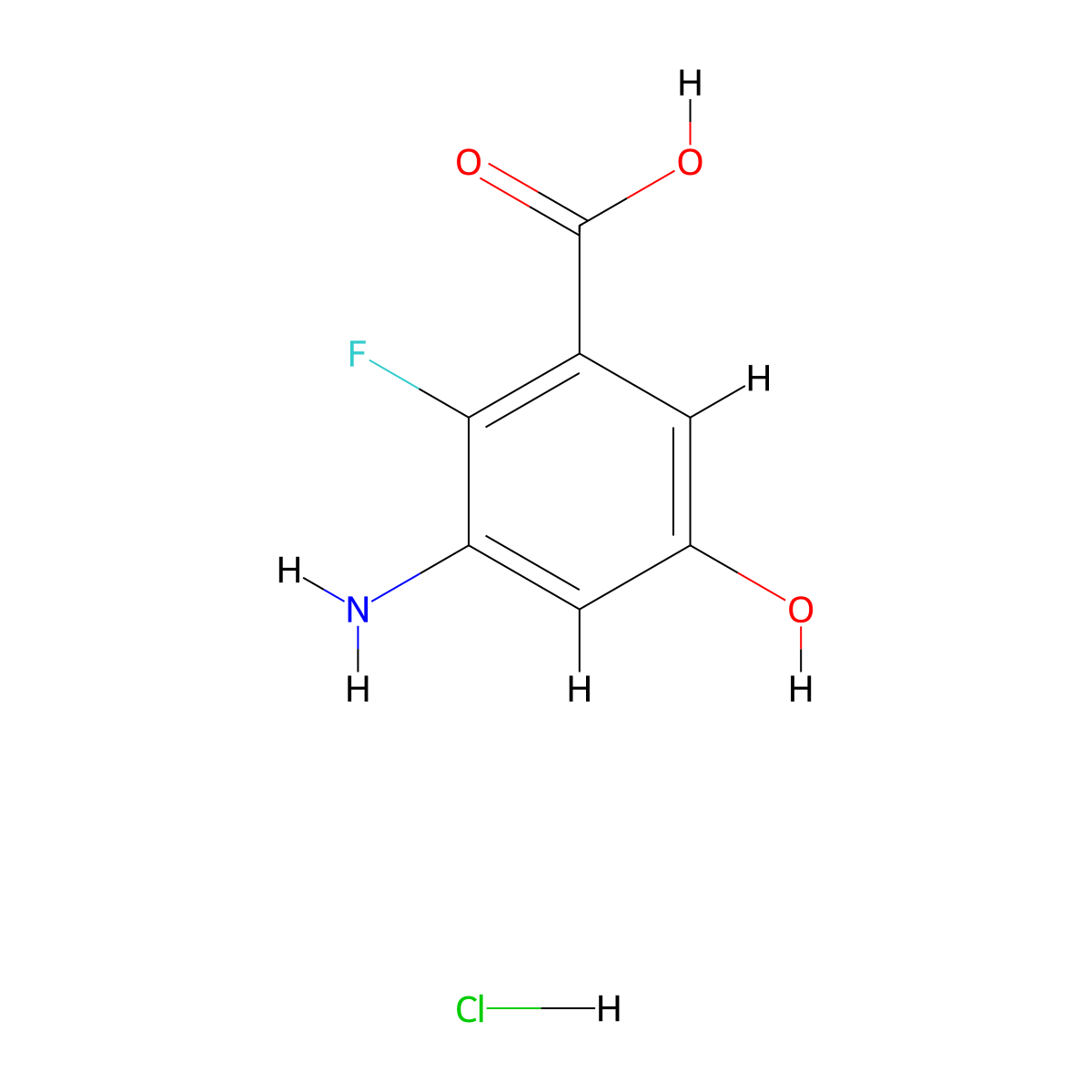 3-Amino-2-fluoro-5-hydroxybenzoic acid hydrochloride molecular structure, CAS 2229436-90-0