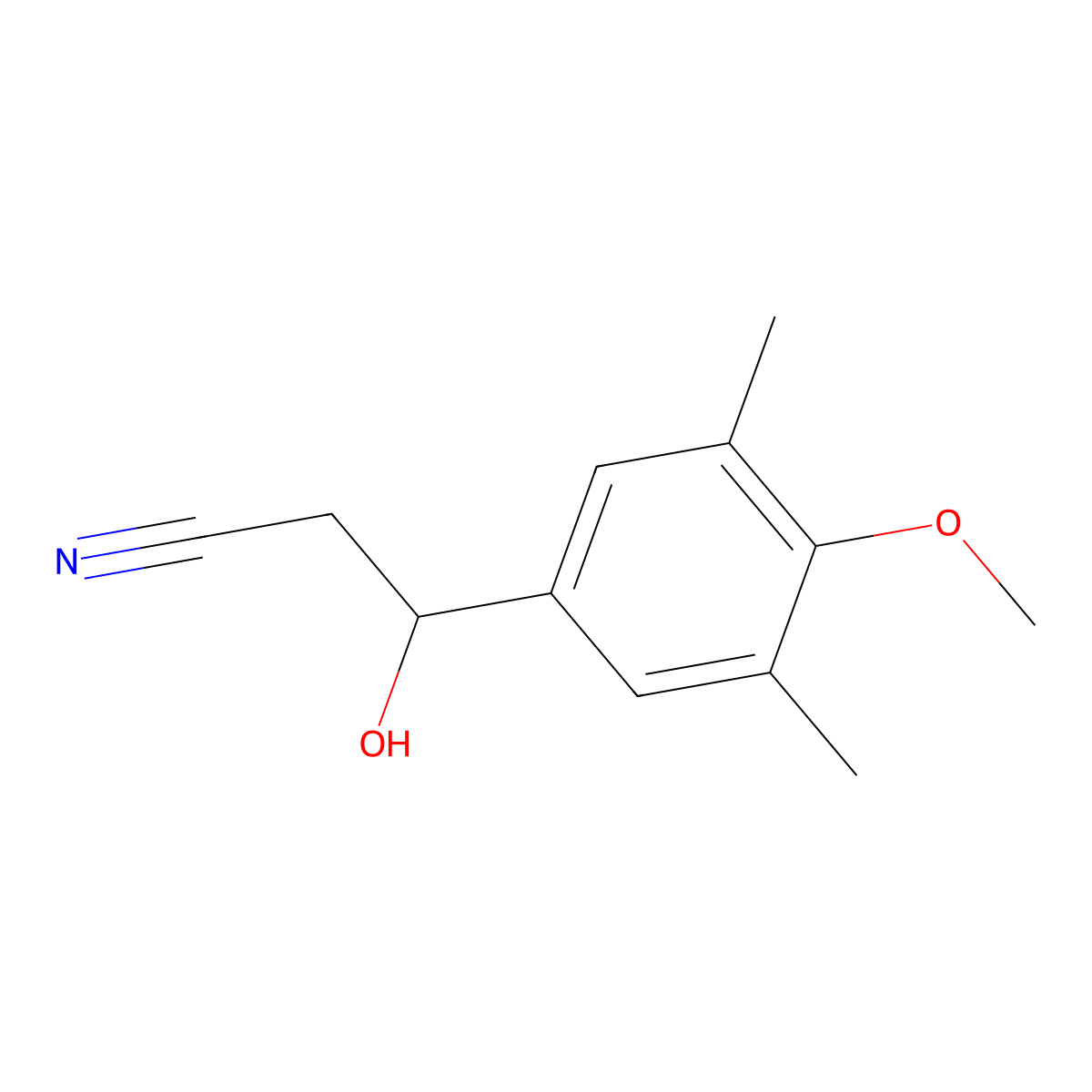 3-Hydroxy-3-(4-methoxy-3,5-dimethylphenyl)propanenitrile molecular structure, CAS 2229437-76-5