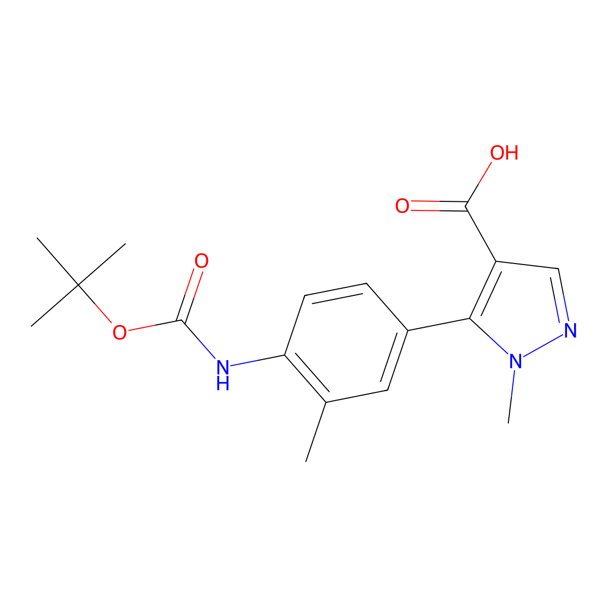 5-(4-{[(tert-butoxy)carbonyl]amino}-3-methylphenyl)-1-methyl-1H-pyrazole-4-carboxylic acid molecular structure, CAS 2229441-50-1
