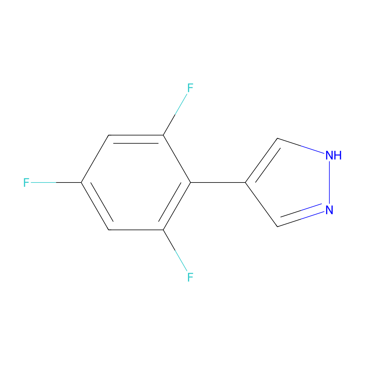 4-(2,4,6-trifluorophenyl)-1H-pyrazole molecular structure, CAS 2229444-22-6