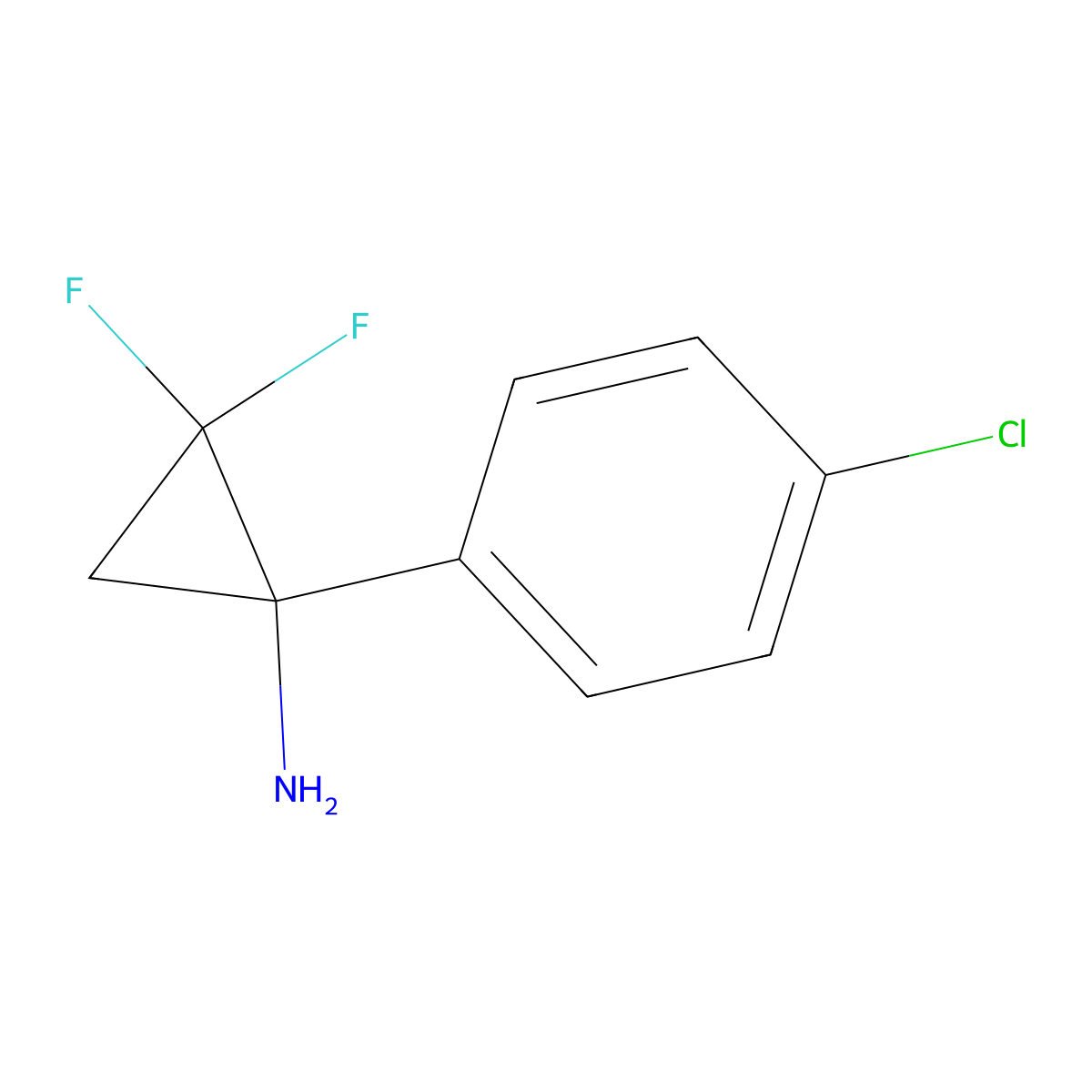 1-(4-Chlorophenyl)-2,2-difluorocyclopropan-1-amine molecular structure, CAS 2229444-89-5