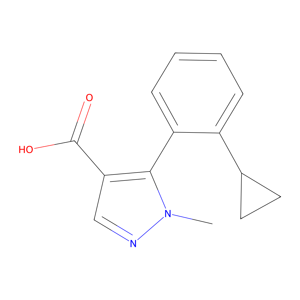 5-(2-cyclopropylphenyl)-1-methyl-1H-pyrazole-4-carboxylic acid molecular structure, CAS 2229448-53-5