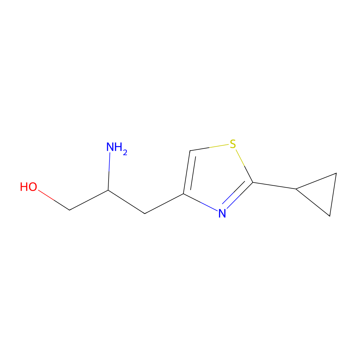 2-Amino-3-(2-cyclopropyl-1,3-thiazol-4-yl)propan-1-ol molecular structure, CAS 2229451-90-3