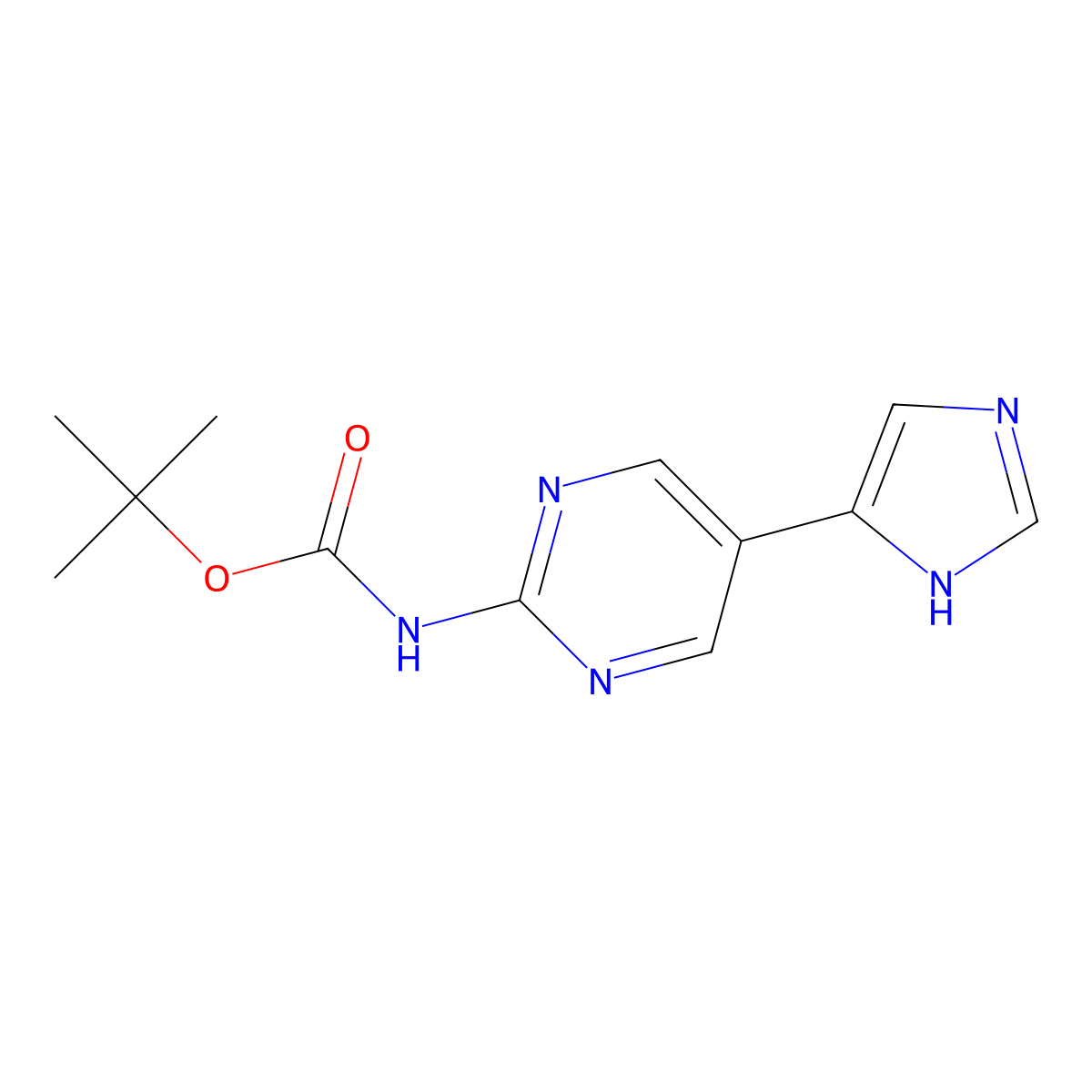 tert-butyl N-[5-(1H-imidazol-4-yl)pyrimidin-2-yl]carbamate molecular structure, CAS 2229452-04-2