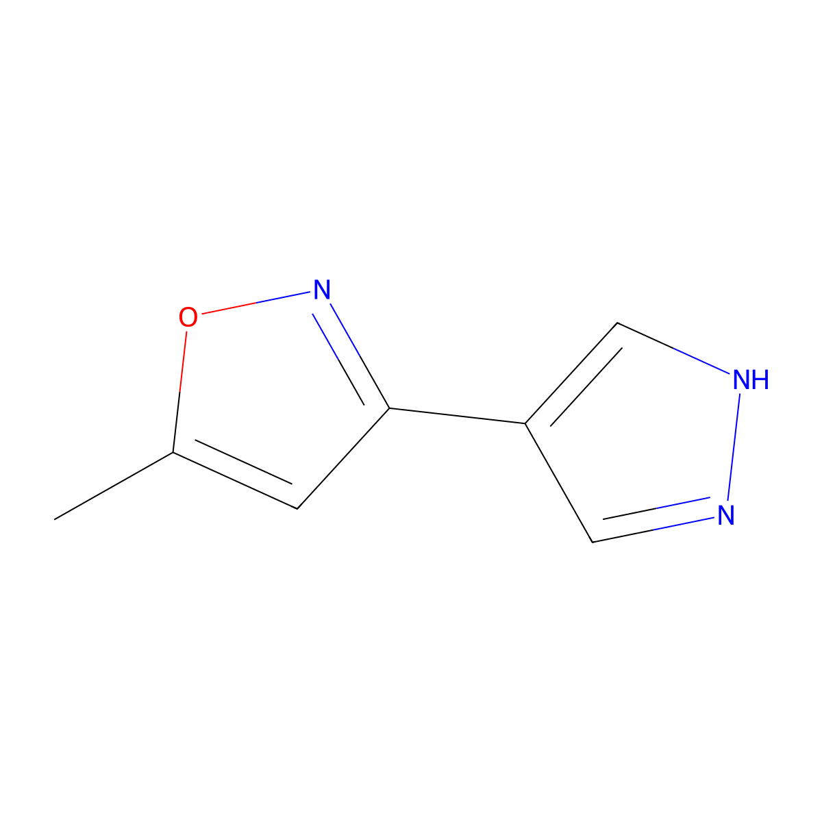 5-methyl-3-(1H-pyrazol-4-yl)-1,2-oxazole molecular structure, CAS 2229452-99-5