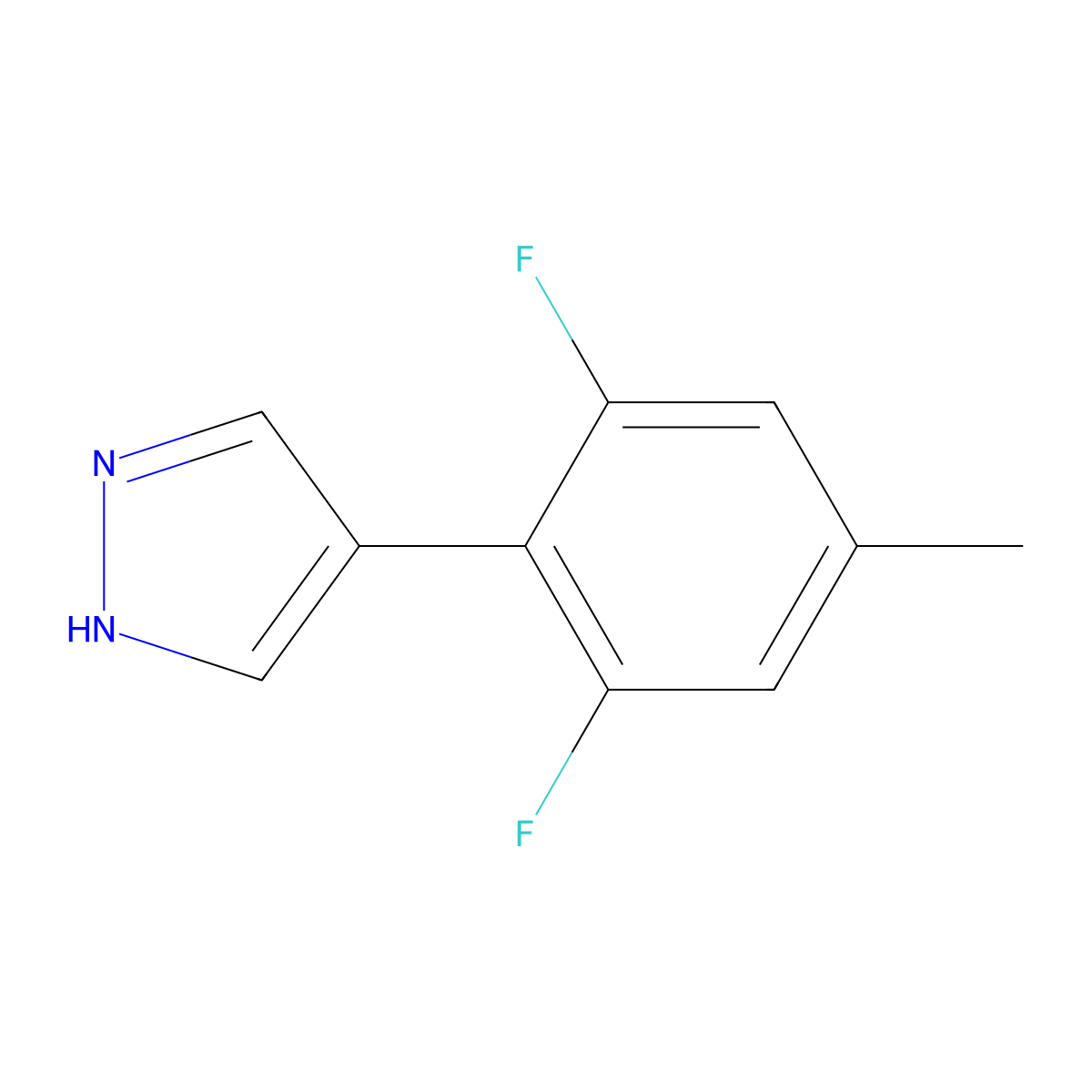 4-(2,6-difluoro-4-methylphenyl)-1H-pyrazole molecular structure, CAS 2229454-00-4