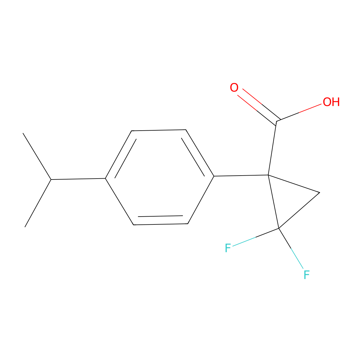 2,2-Difluoro-1-[4-(propan-2-yl)phenyl]cyclopropane-1-carboxylic acid molecular structure, CAS 2229454-39-9