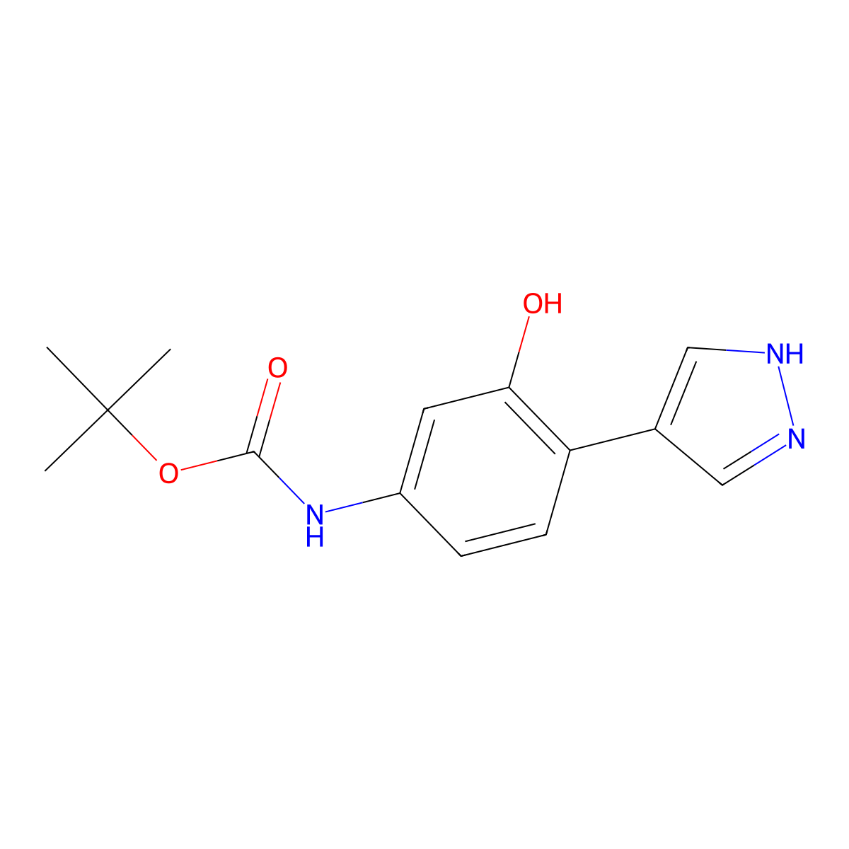tert-butyl N-[3-hydroxy-4-(1H-pyrazol-4-yl)phenyl]carbamate molecular structure, CAS 2229457-17-2