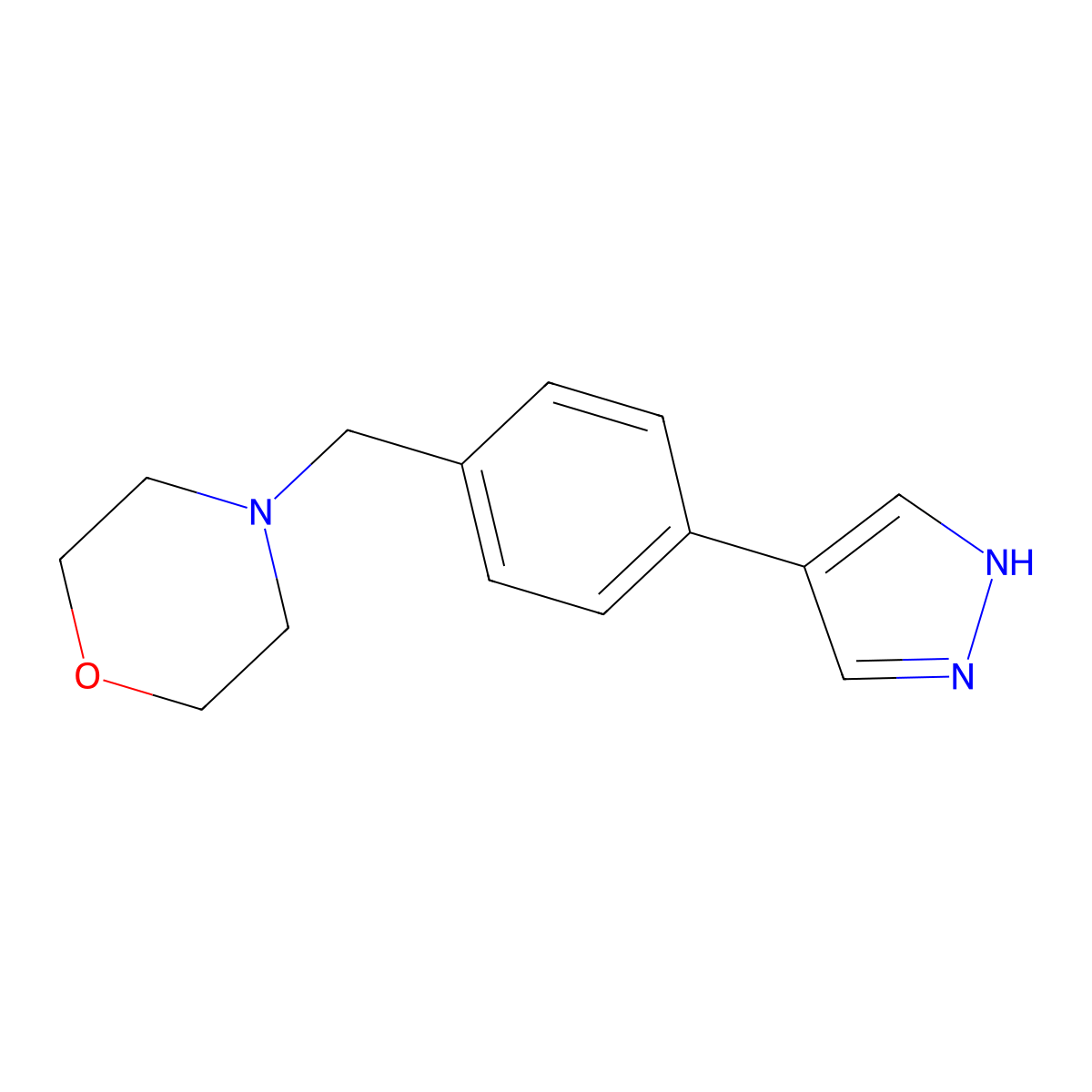 4-{[4-(1H-pyrazol-4-yl)phenyl]methyl}morpholine molecular structure, CAS 2229459-10-1