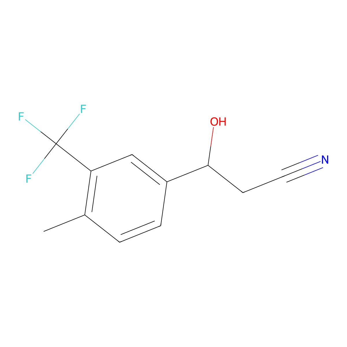 3-Hydroxy-3-[4-methyl-3-(trifluoromethyl)phenyl]propanenitrile molecular structure, CAS 2229471-31-0