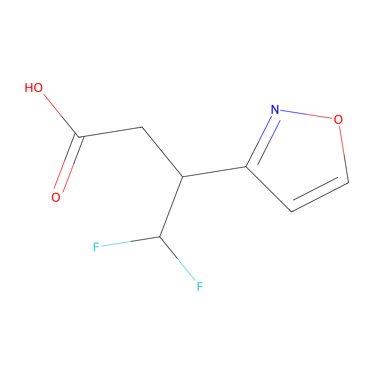 4,4-Difluoro-3-(1,2-oxazol-3-yl)butanoic acid molecular structure, CAS 2229473-15-6