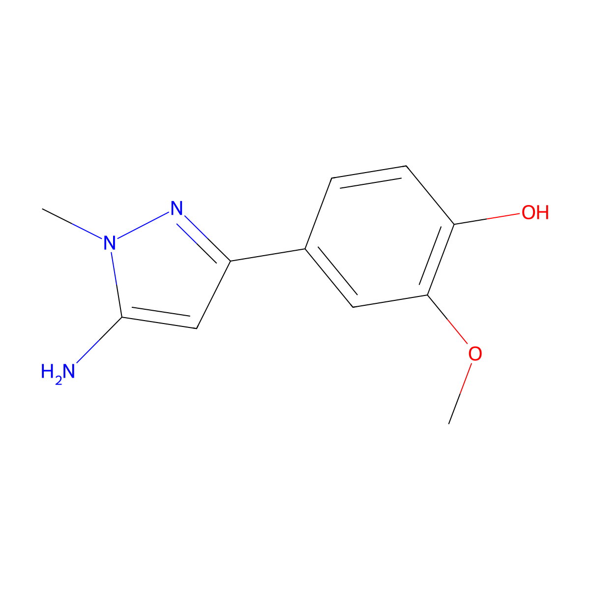 4-(5-amino-1-methyl-1H-pyrazol-3-yl)-2-methoxyphenol molecular structure, CAS 2229482-87-3