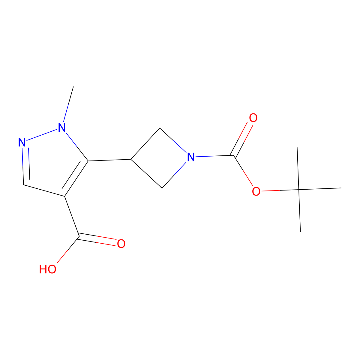 5-{1-[(tert-butoxy)carbonyl]azetidin-3-yl}-1-methyl-1H-pyrazole-4-carboxylic acid molecular structure, CAS 2229485-95-2