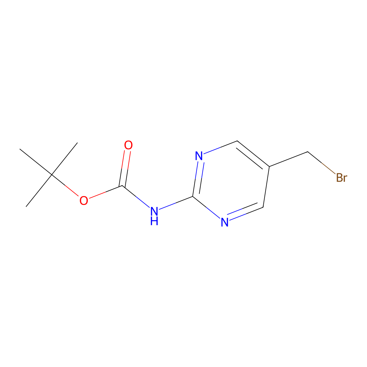 tert-butyl N-[5-(bromomethyl)pyrimidin-2-yl]carbamate molecular structure, CAS 2229486-61-5