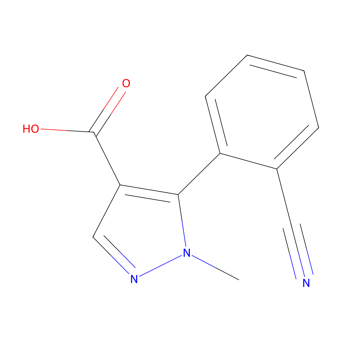5-(2-cyanophenyl)-1-methyl-1H-pyrazole-4-carboxylic acid molecular structure, CAS 2229503-28-8