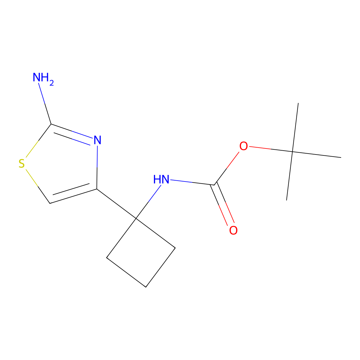 Tert-butyl N-[1-(2-amino-1,3-thiazol-4-yl)cyclobutyl]carbamate molecular structure, CAS 2229505-49-9