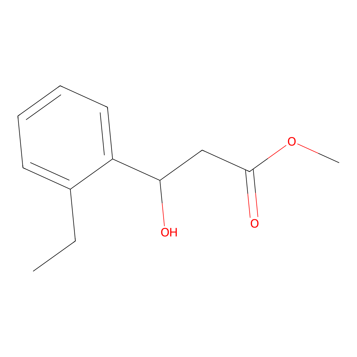 Methyl 3-(2-ethylphenyl)-3-hydroxypropanoate molecular structure, CAS 2229506-83-4