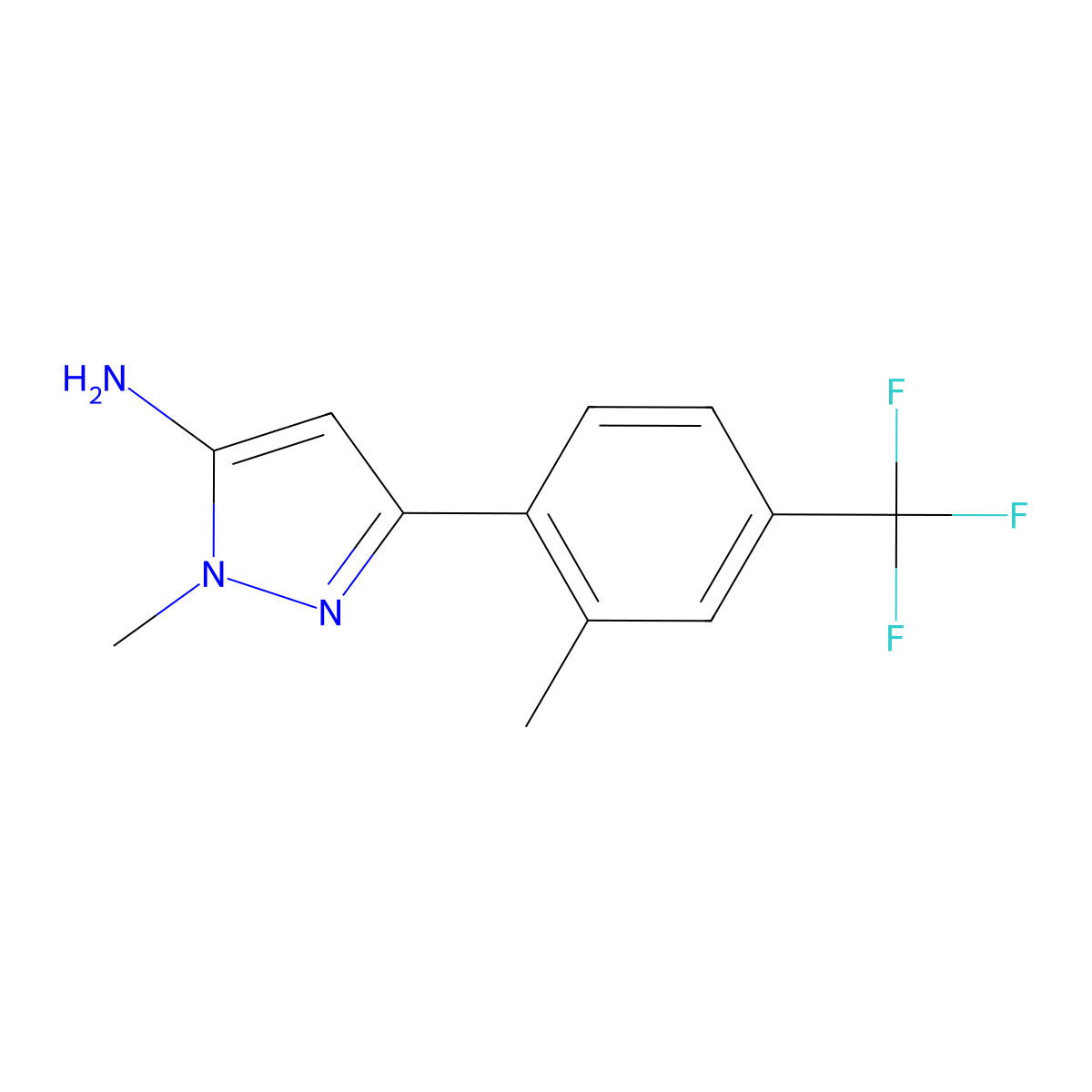 1-methyl-3-[2-methyl-4-(trifluoromethyl)phenyl]-1H-pyrazol-5-amine molecular structure, CAS 2229507-72-4