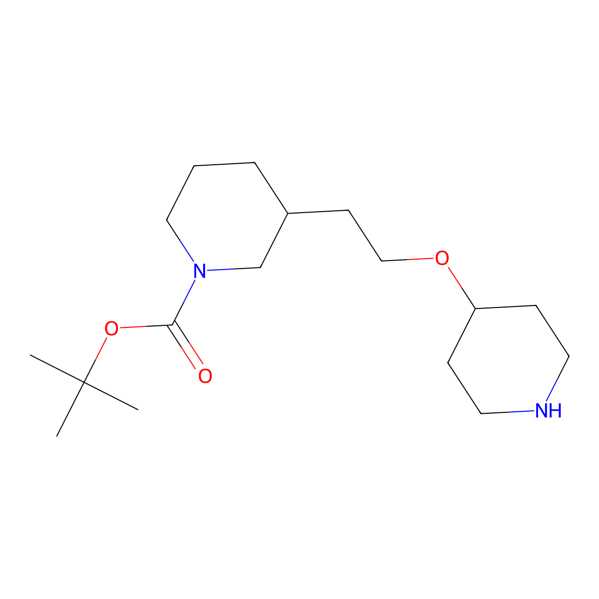Tert-butyl 3-[2-(piperidin-4-yloxy)ethyl]piperidine-1-carboxylate molecular structure, CAS 2229510-92-1