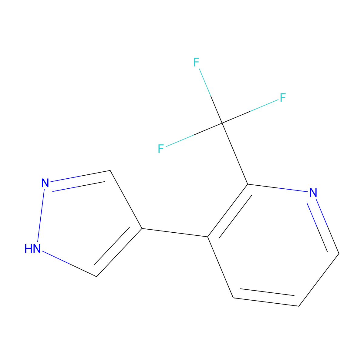 3-(1H-pyrazol-4-yl)-2-(trifluoromethyl)pyridine molecular structure, CAS 2229513-43-1