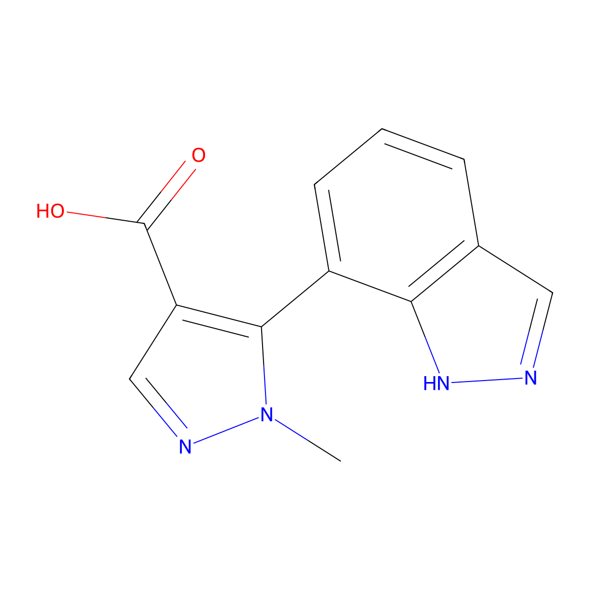 5-(1H-indazol-7-yl)-1-methyl-1H-pyrazole-4-carboxylic acid molecular structure, CAS 2229517-79-5