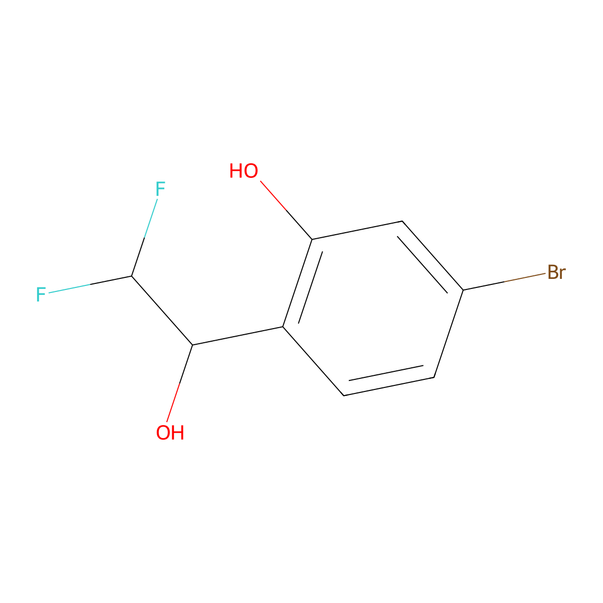 5-Bromo-2-(2,2-difluoro-1-hydroxyethyl)phenol molecular structure, CAS 2229522-35-2
