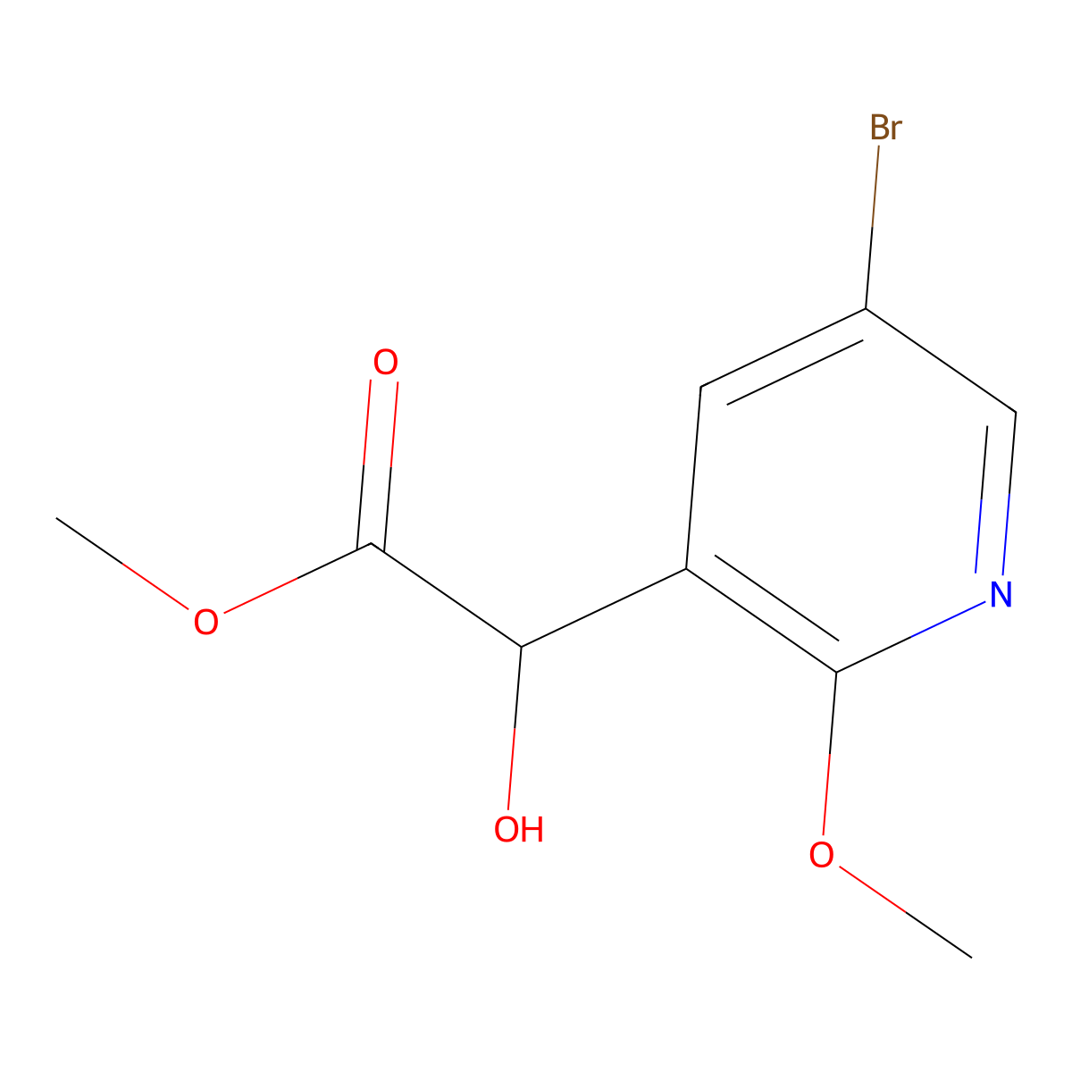 Methyl 2-(5-bromo-2-methoxypyridin-3-yl)-2-hydroxyacetate molecular structure, CAS 2229526-41-2