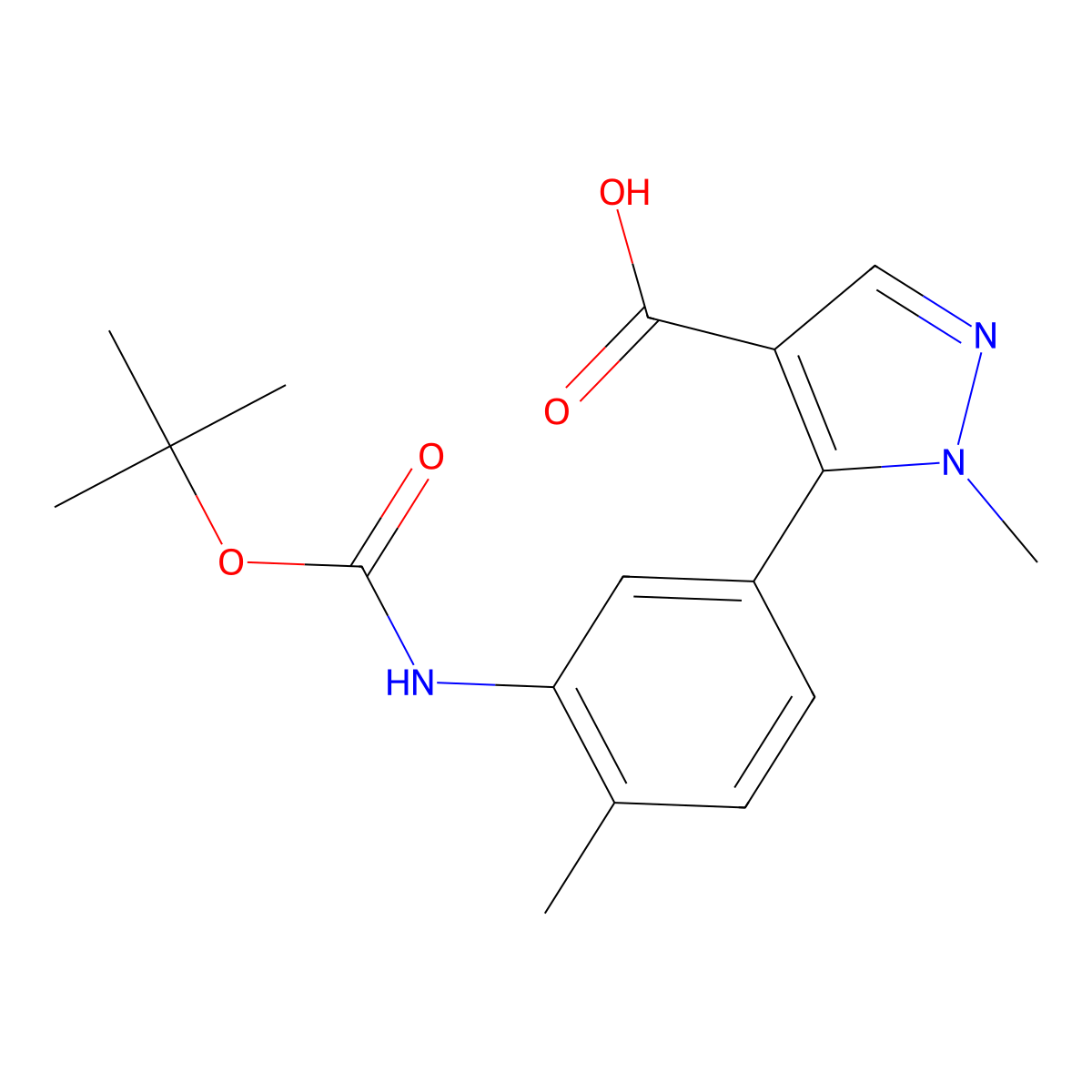 5-(3-{[(tert-butoxy)carbonyl]amino}-4-methylphenyl)-1-methyl-1H-pyrazole-4-carboxylic acid molecular structure, CAS 2229538-35-4