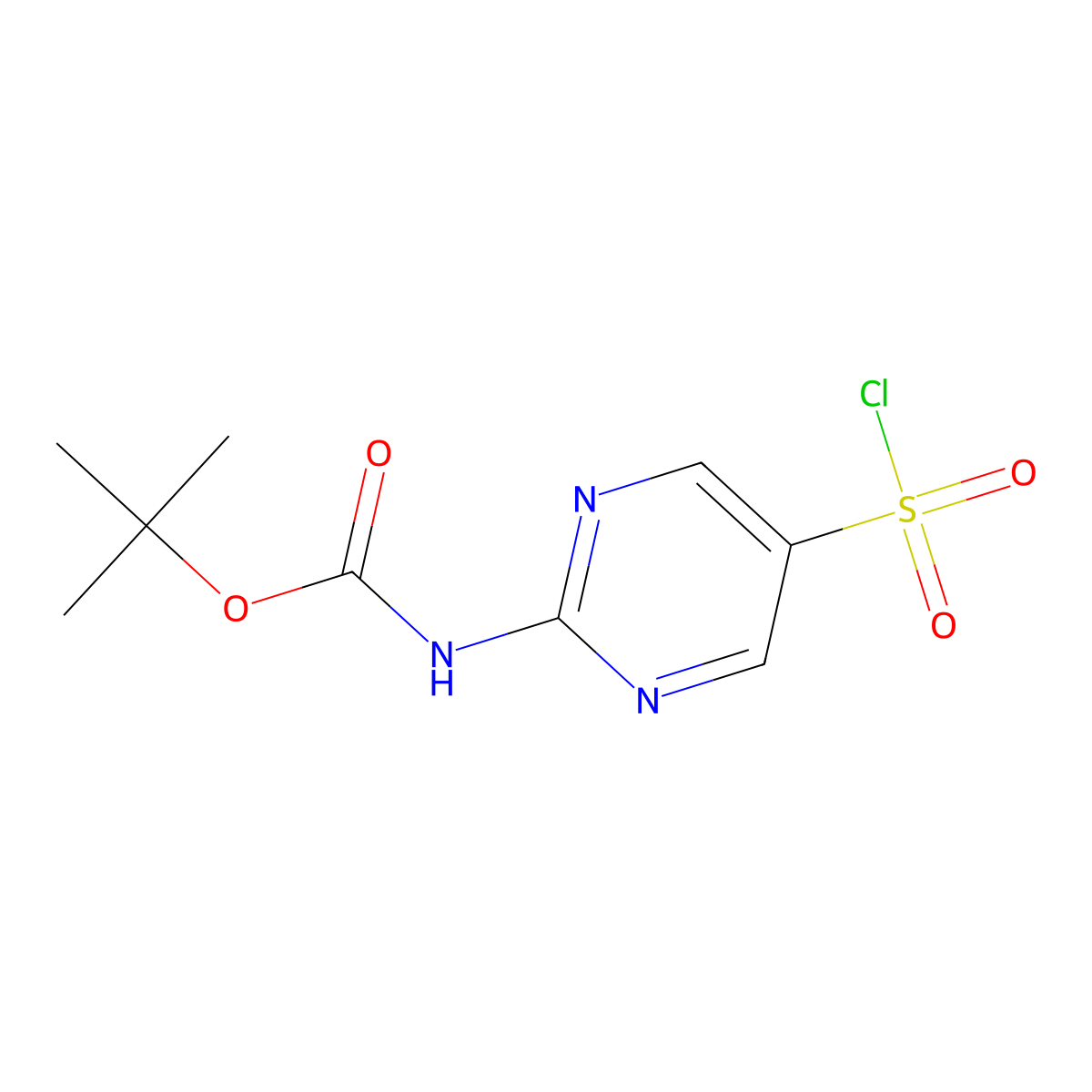 tert-butyl N-[5-(chlorosulfonyl)pyrimidin-2-yl]carbamate molecular structure, CAS 2229539-35-7