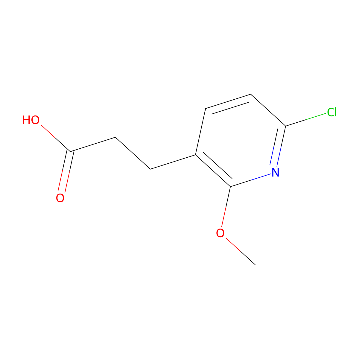 3-(6-Chloro-2-methoxypyridin-3-yl)propanoic acid molecular structure, CAS 2229539-55-1