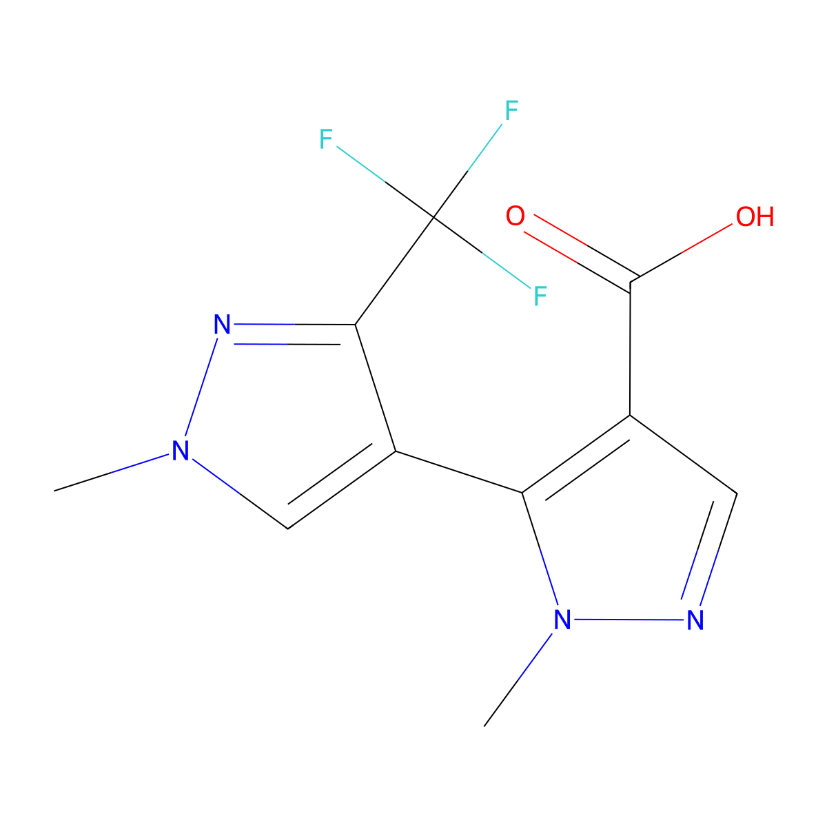 1-methyl-5-[1-methyl-3-(trifluoromethyl)-1H-pyrazol-4-yl]-1H-pyrazole-4-carboxylic acid molecular structure, CAS 2229545-94-0