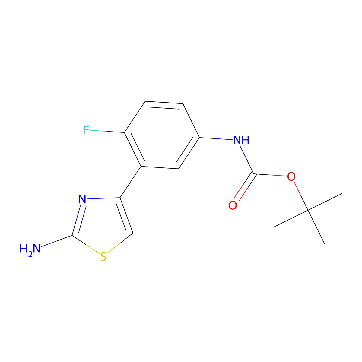 tert-butyl N-[3-(2-amino-1,3-thiazol-4-yl)-4-fluorophenyl]carbamate molecular structure, CAS 2229547-52-6