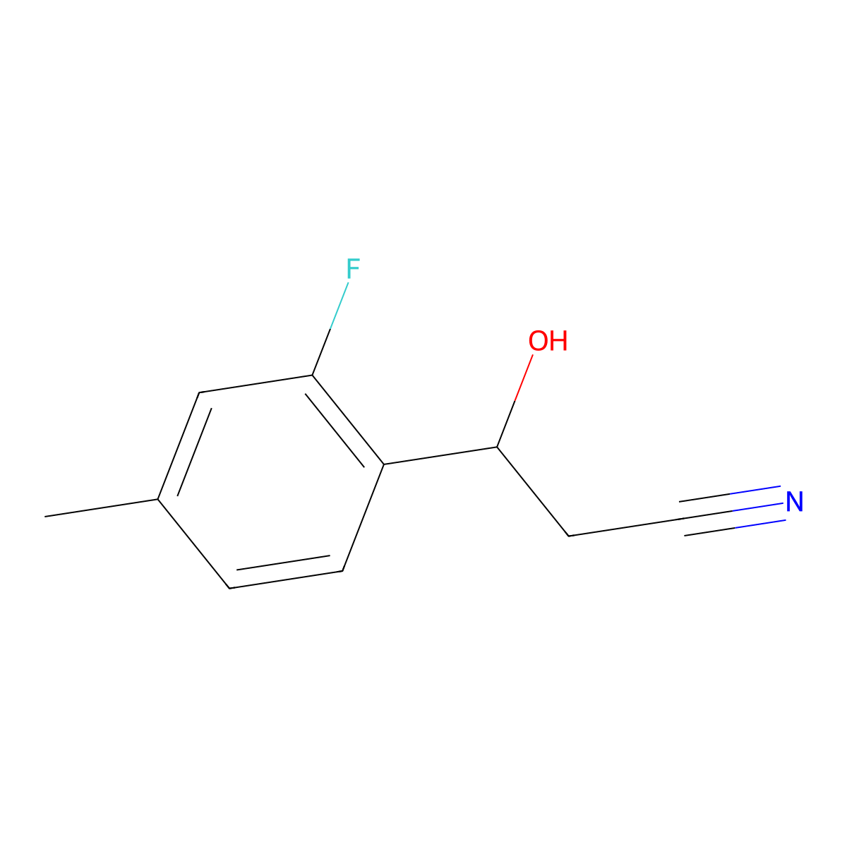 3-(2-Fluoro-4-methylphenyl)-3-hydroxypropanenitrile molecular structure, CAS 2229553-31-3