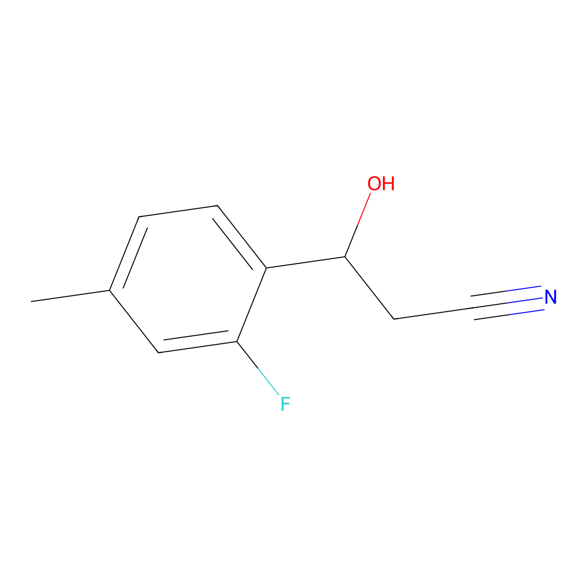 3-(2-Fluoro-4-methylphenyl)-3-hydroxypropanenitrile molecular structure, CAS 2229553-31-3