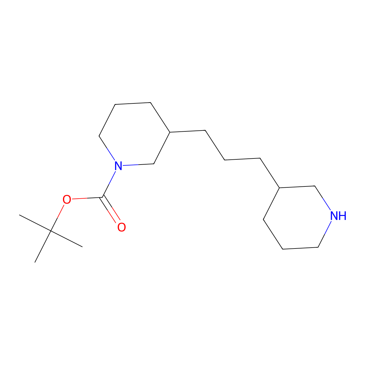 Tert-butyl 3-[3-(piperidin-3-yl)propyl]piperidine-1-carboxylate molecular structure, CAS 2229555-17-1