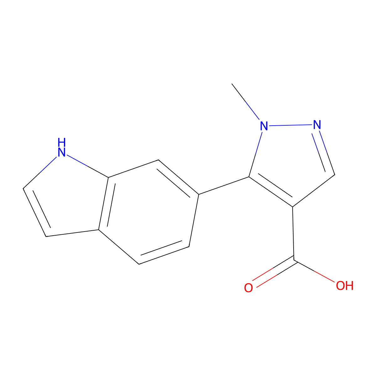 5-(1H-indol-6-yl)-1-methyl-1H-pyrazole-4-carboxylic acid molecular structure, CAS 2229555-64-8