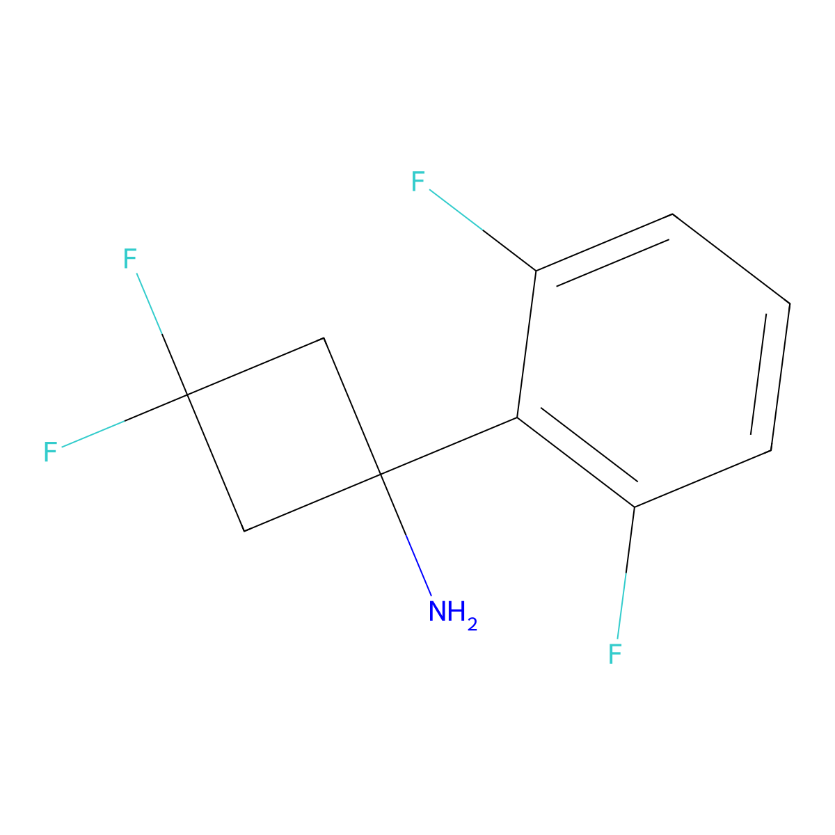 1-(2,6-Difluorophenyl)-3,3-difluorocyclobutan-1-amine molecular structure, CAS 2229555-82-0