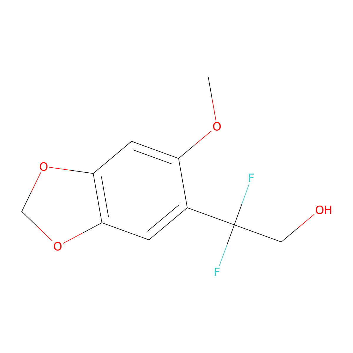2,2-Difluoro-2-(6-methoxy-1,3-dioxaindan-5-yl)ethan-1-ol molecular structure, CAS 2229559-89-9