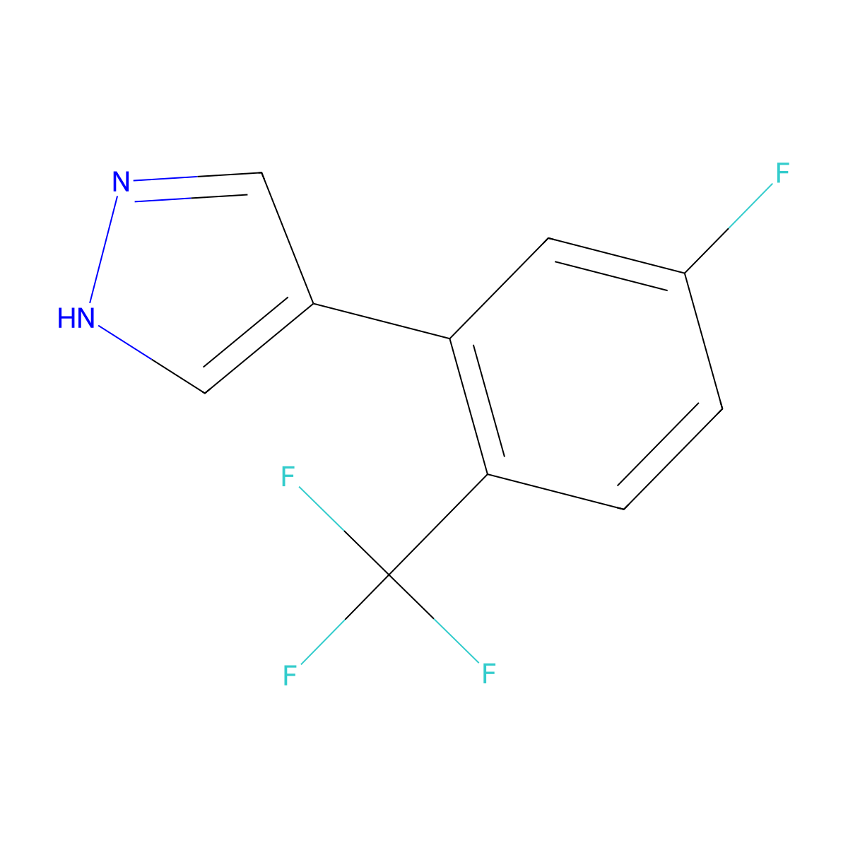 4-[5-fluoro-2-(trifluoromethyl)phenyl]-1H-pyrazole molecular structure, CAS 2229568-10-7