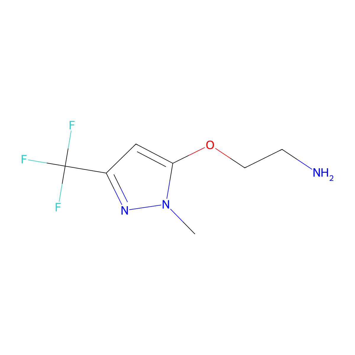 2-{[1-methyl-3-(trifluoromethyl)-1H-pyrazol-5-yl]oxy}ethan-1-amine molecular structure, CAS 2229574-58-5