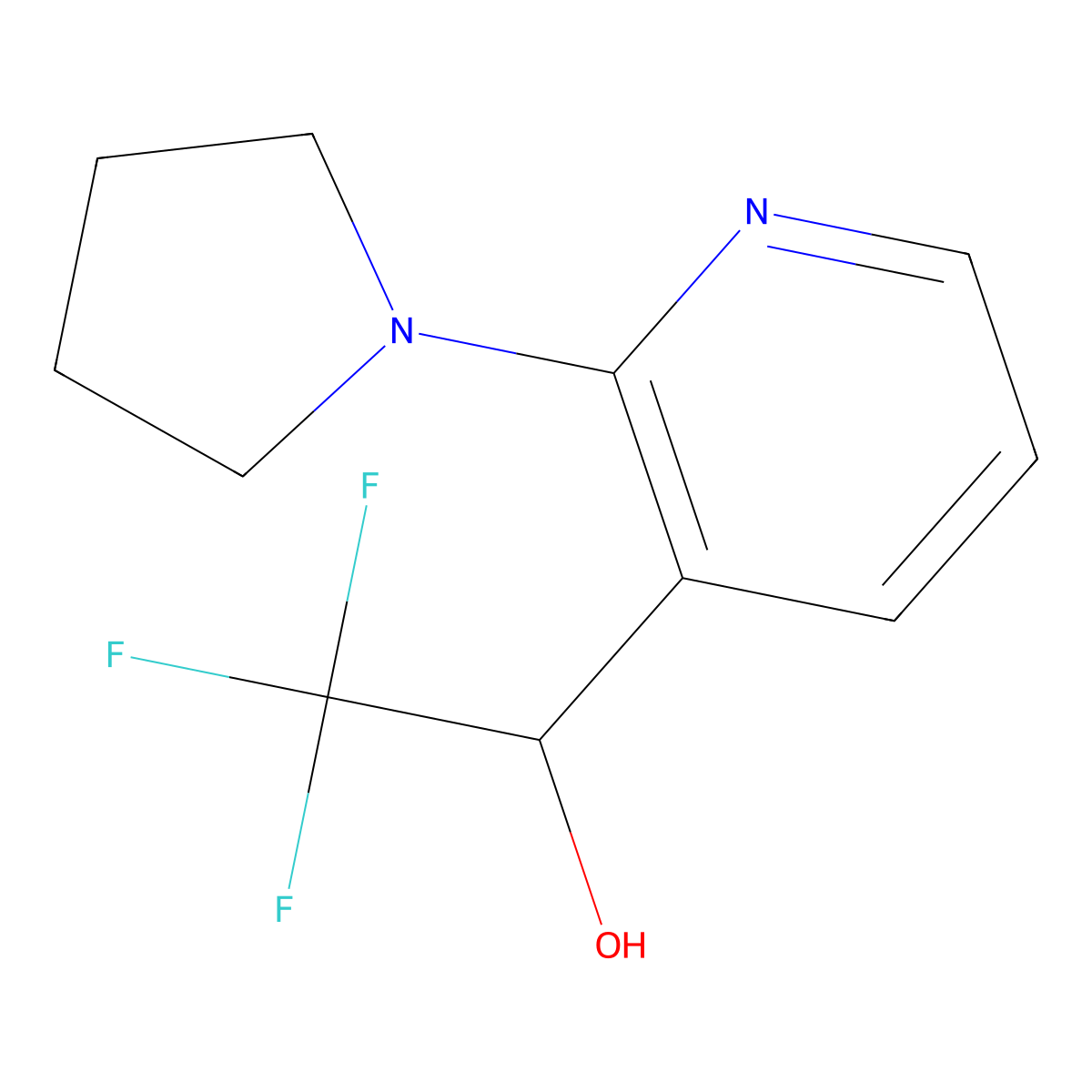 2,2,2-Trifluoro-1-[2-(pyrrolidin-1-yl)pyridin-3-yl]ethan-1-ol molecular structure, CAS 2229586-91-6