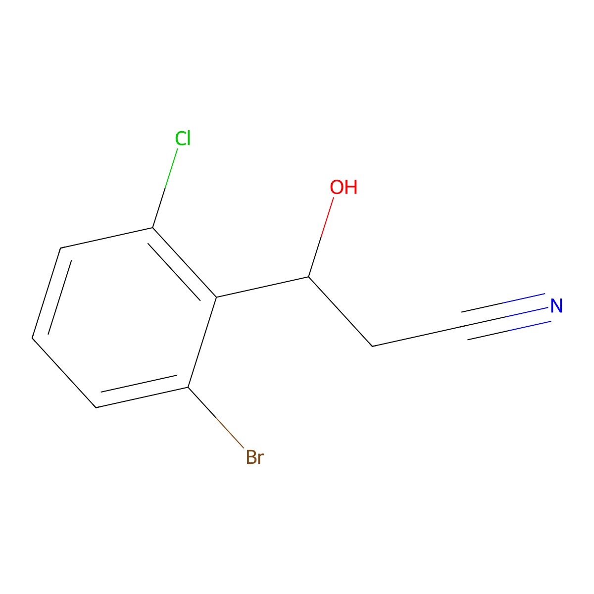 3-(2-Bromo-6-chlorophenyl)-3-hydroxypropanenitrile molecular structure, CAS 2229592-07-6