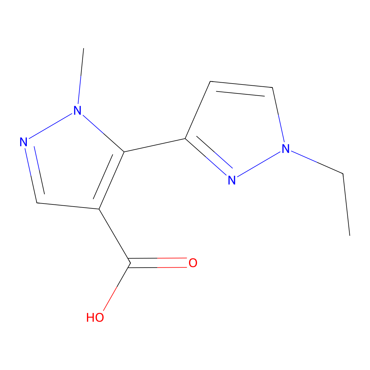 5-(1-ethyl-1H-pyrazol-3-yl)-1-methyl-1H-pyrazole-4-carboxylic acid molecular structure, CAS 2229596-58-9