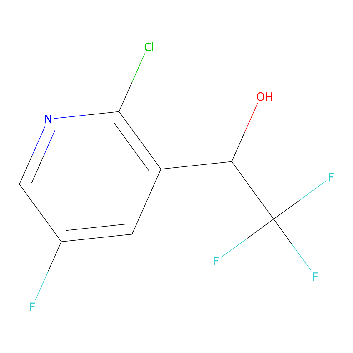 1-(2-Chloro-5-fluoropyridin-3-yl)-2,2,2-trifluoroethan-1-ol molecular structure, CAS 2229597-92-4