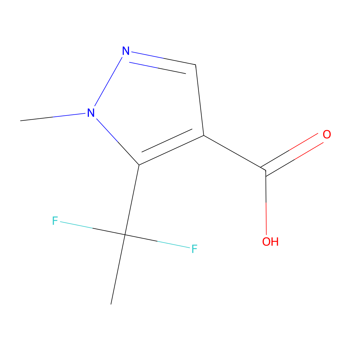 5-(1,1-difluoroethyl)-1-methyl-1H-pyrazole-4-carboxylic acid molecular structure, CAS 2229600-95-5