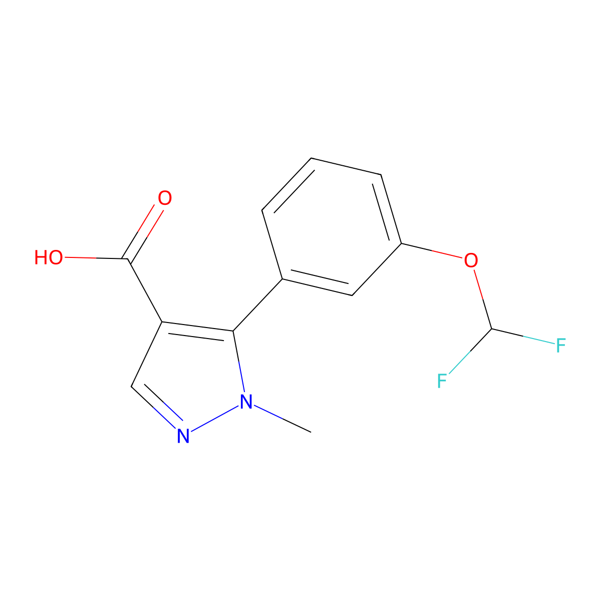 5-[3-(difluoromethoxy)phenyl]-1-methyl-1H-pyrazole-4-carboxylic acid molecular structure, CAS 2229608-47-1