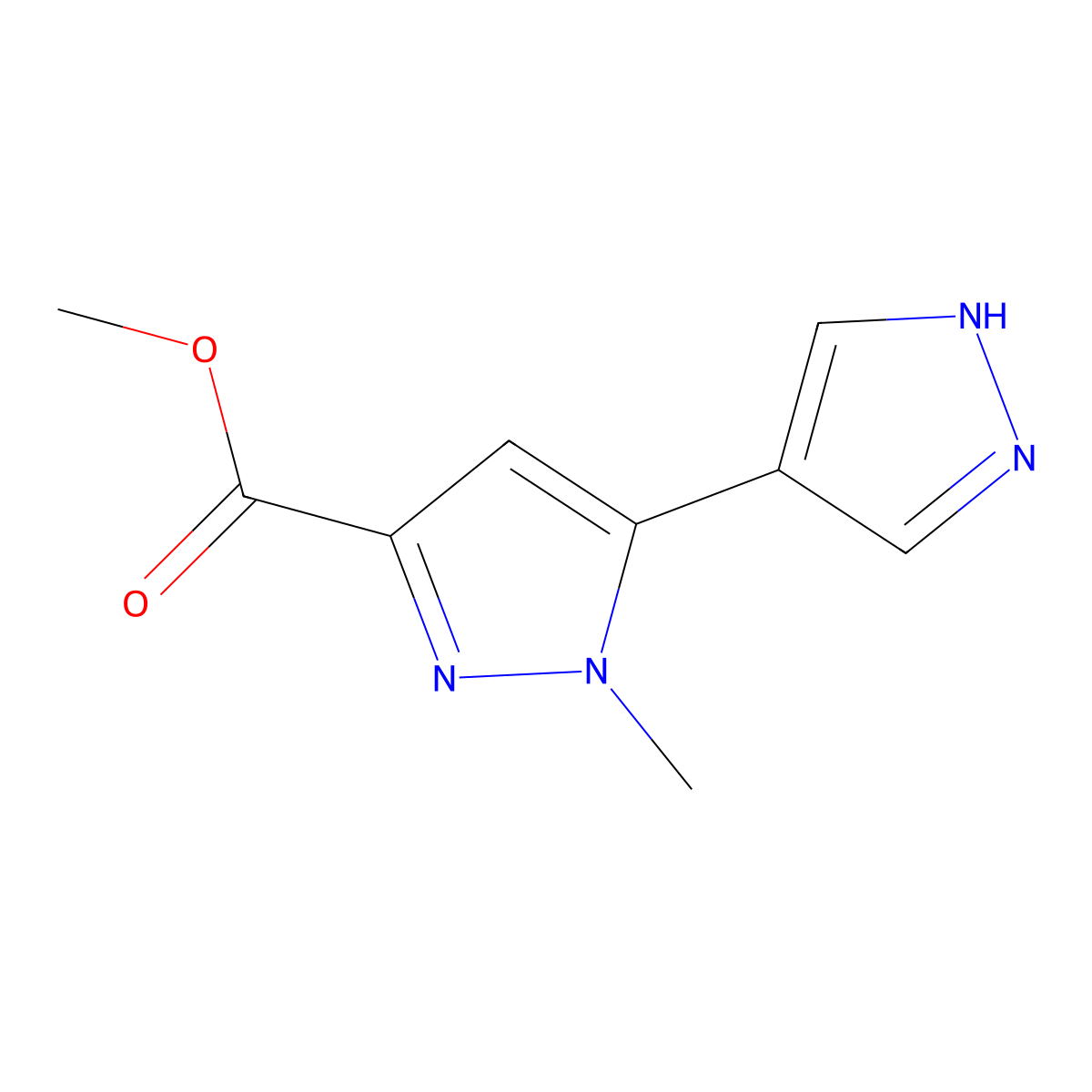 methyl 1-methyl-5-(1H-pyrazol-4-yl)-1H-pyrazole-3-carboxylate molecular structure, CAS 2229609-84-9