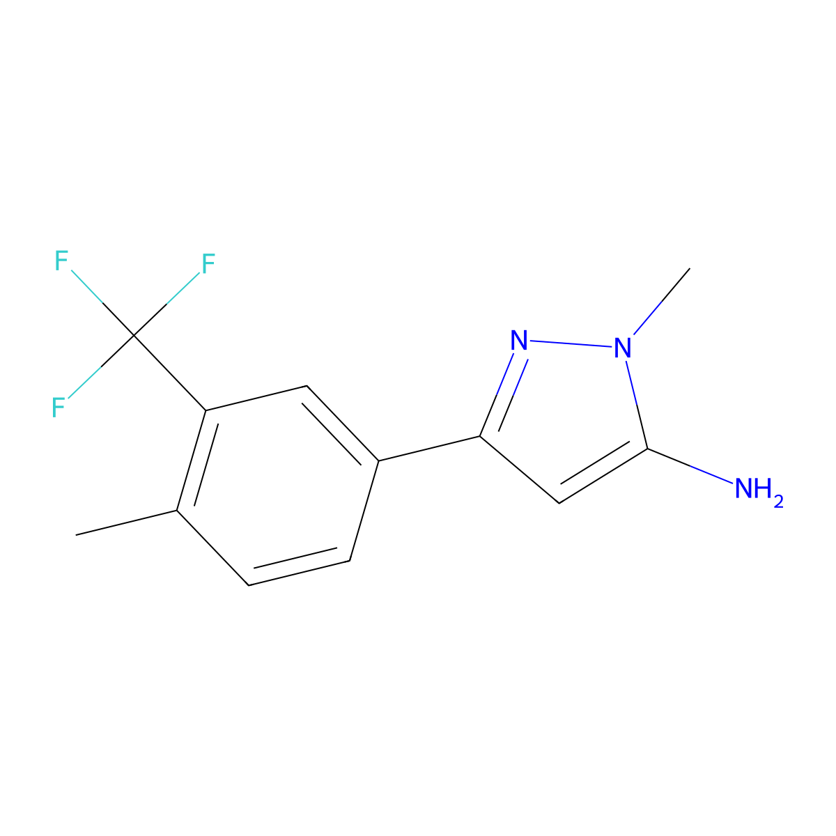 1-methyl-3-[4-methyl-3-(trifluoromethyl)phenyl]-1H-pyrazol-5-amine molecular structure, CAS 2229616-26-4