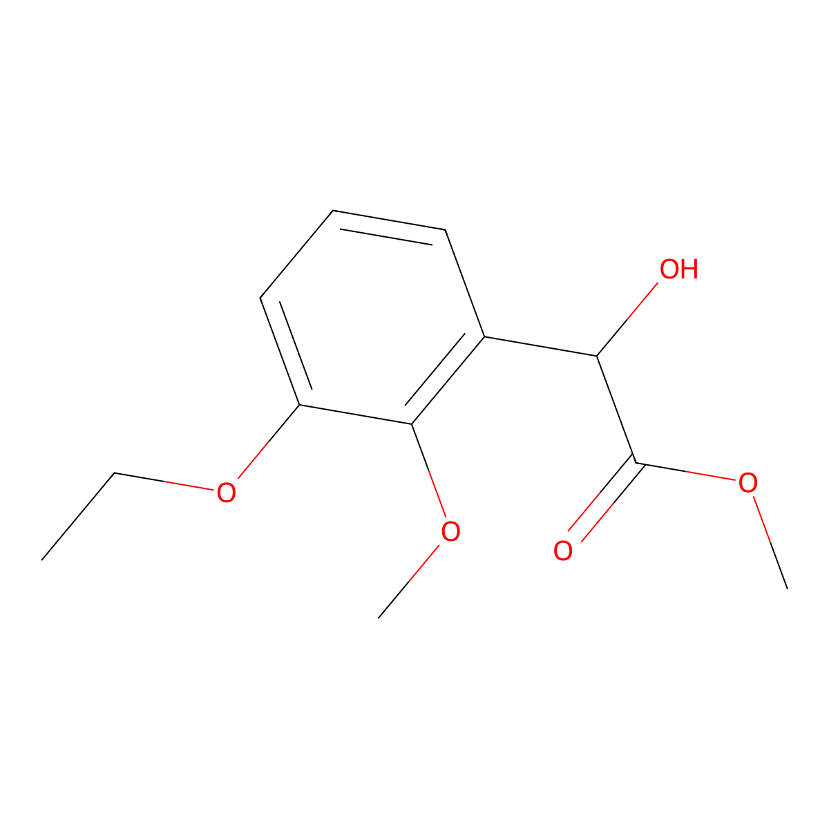 Methyl 2-(3-ethoxy-2-methoxyphenyl)-2-hydroxyacetate molecular structure, CAS 2229621-48-9